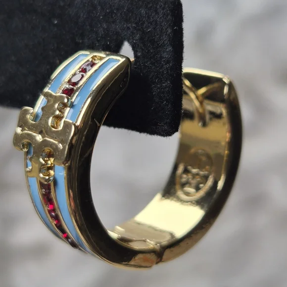 Tory Burch Gold Earrings with Blue and Red Accents - Picture 3 of 3